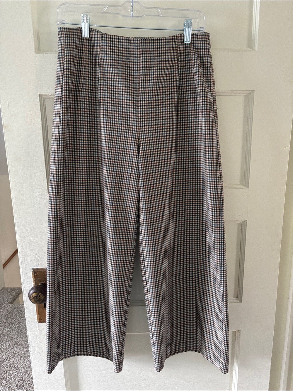 LOFT Wide-Leg Check Pants in Brown and Black
